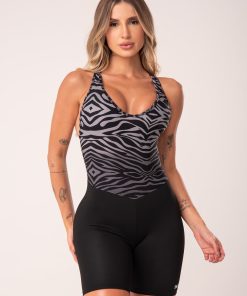 Macaquinho wild estampado zebra cinza