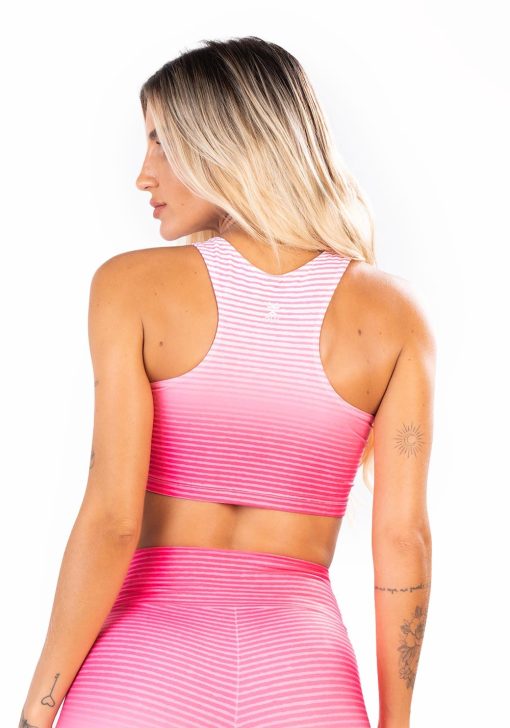 Top fitness feminino nadador new printed estampado degradê listrado rosa - Image 3
