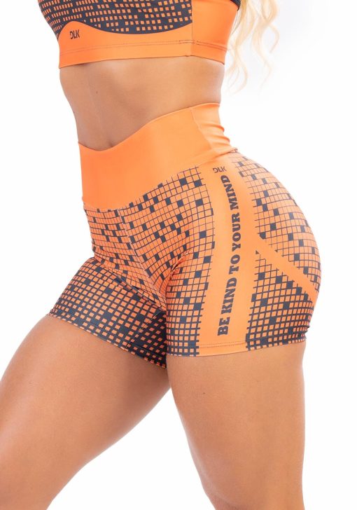 Short fitness feminino new printed estampado gradiente square laranja