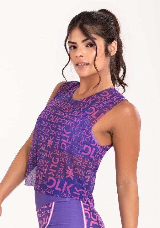 Cropped de tule feminino estampado dlk frases roxo e rosa printed - Image 4
