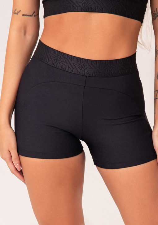 Short fitness feminino preto com recortes e elástico na cintura flow - Image 5