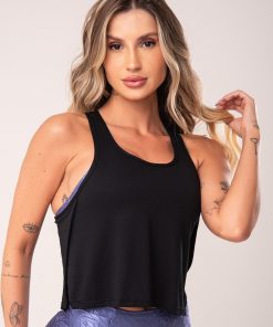 Cropped feminino preto com transpasse lateral flow