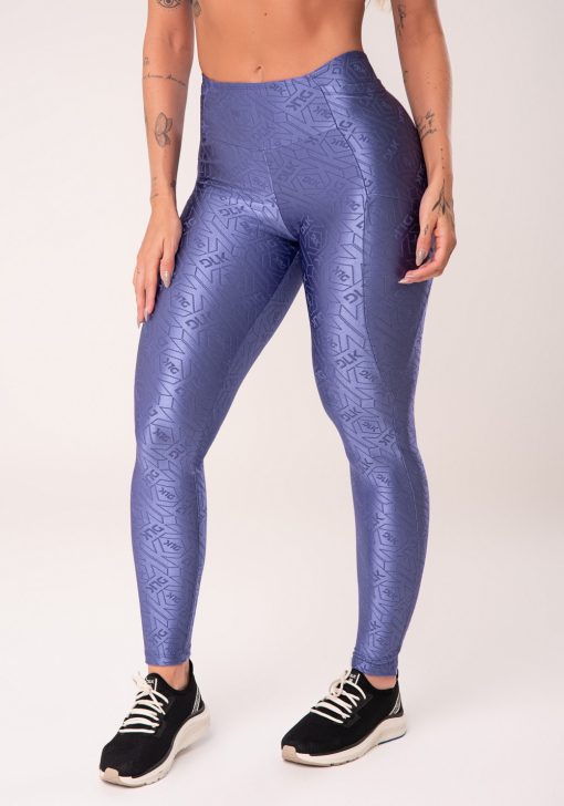 Legging fitness feminina azul com recortes e bolsos flow - Image 4