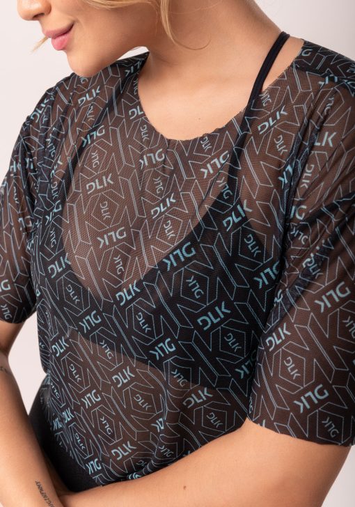 Cropped de tule feminino com manga preto e verde logomania flow - Image 4