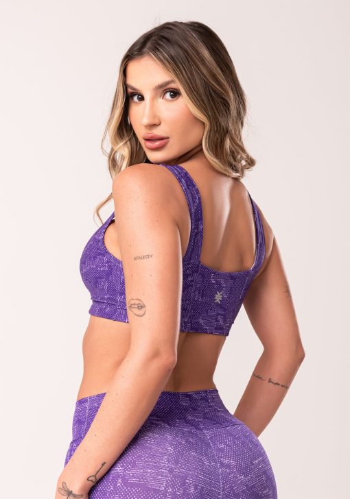 Top fitness feminino lilás decote reto estampado camouflage euphoria - Image 3