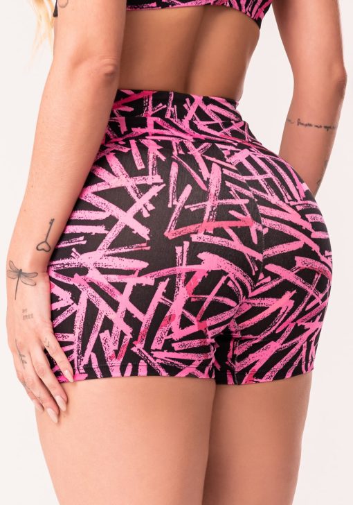 Short fitness feminino rosa com detalhe vazado estampado sticks euphoria - Image 3