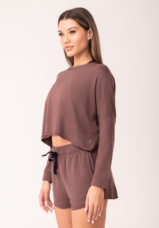 Cropped feminino moletinho marrom manga longa oasis - Image 4