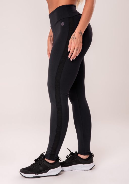 Legging fitness feminina preto com elástico lateral oasis - Image 3
