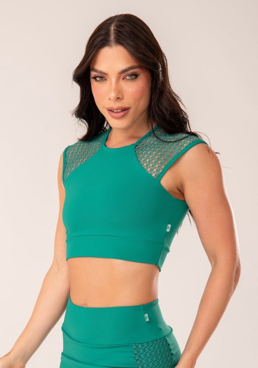 Cropped feminino verde manga curta de tela harmony - Image 4