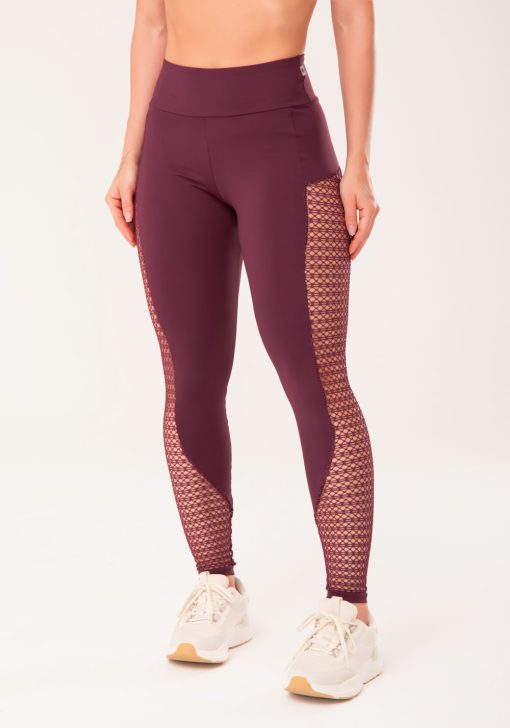 Legging fitness feminina vinho com recortes em tela harmony - Image 4