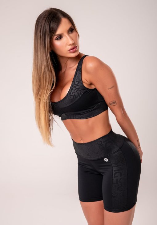 Top fitness feminino preto com recortes logomania reflections - Image 2