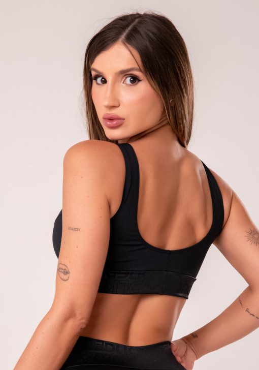 Top fitness feminino preto com recortes logomania reflections - Image 3