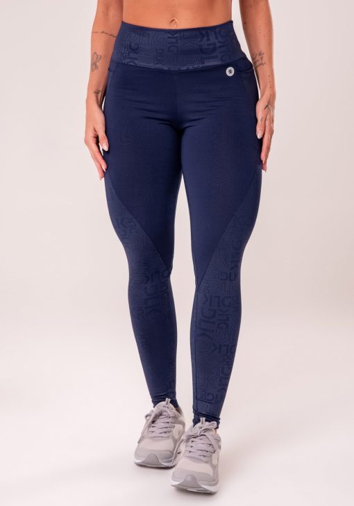 Legging fitness feminina azul marinho com bolsos logomania reflections - Image 4