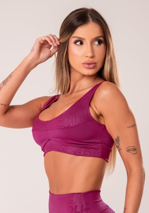 Top fitness feminino vinho com recortes logomania reflections - Image 4