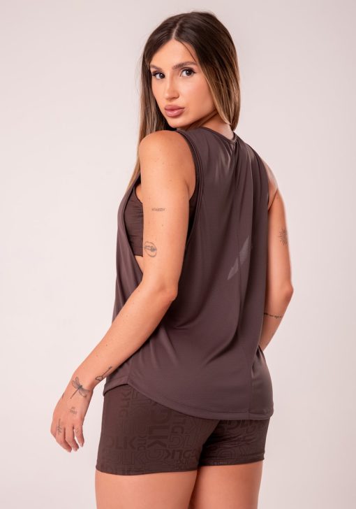 Camiseta fitness feminina marrom com maxi cava reflections - Image 3