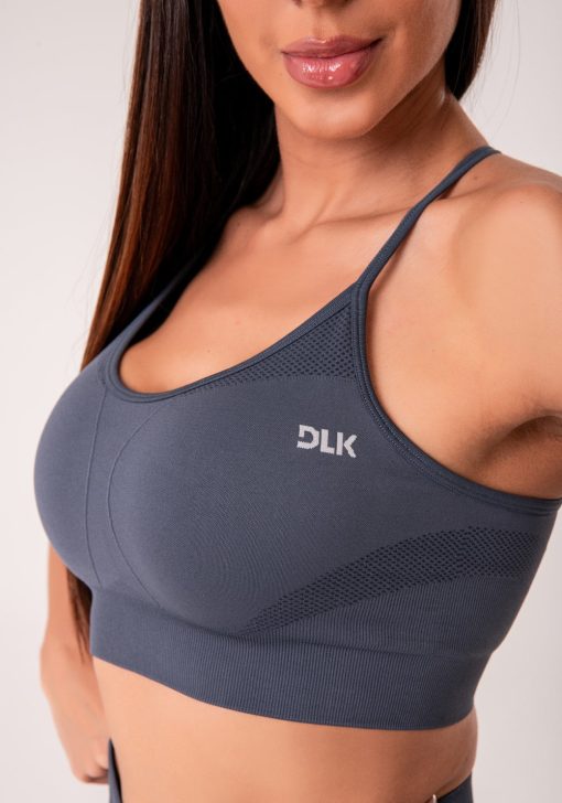 Top fitness feminino cinza chumbo com bojo e alças cruzadas reguláveis seamless+ - Image 5