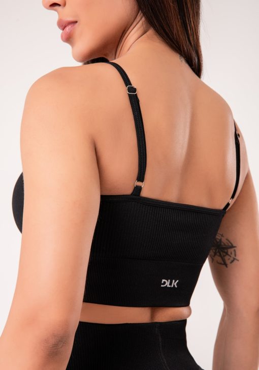 Top fitness feminino preto canelado com bojo e alças reguláveis seamless+ - Image 5